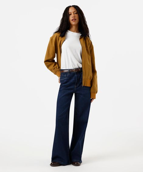 calça wide leg feminina cintura alta azul