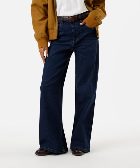 calça wide leg feminina cintura alta azul