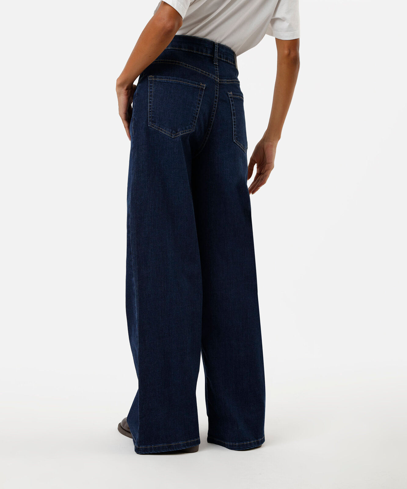 calça wide leg feminina cintura alta azul