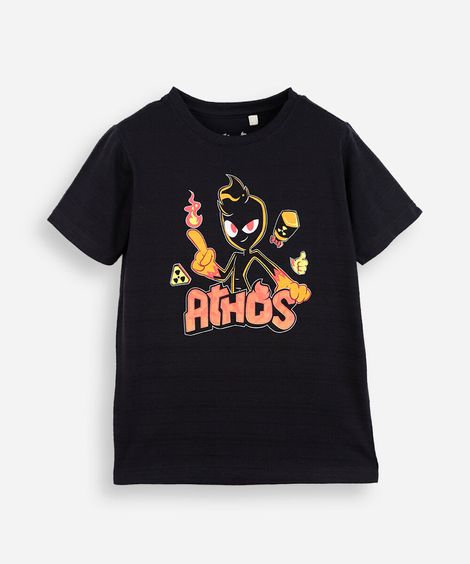 camiseta infantil com algodão athos minecraft preta
