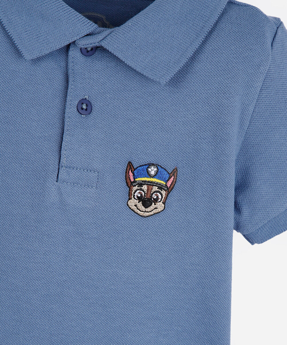 polo infantil de algodão com bordado patrulha canina azul