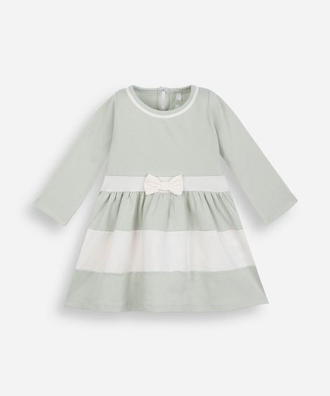 vestido curto infantil com recortes manga longa verde