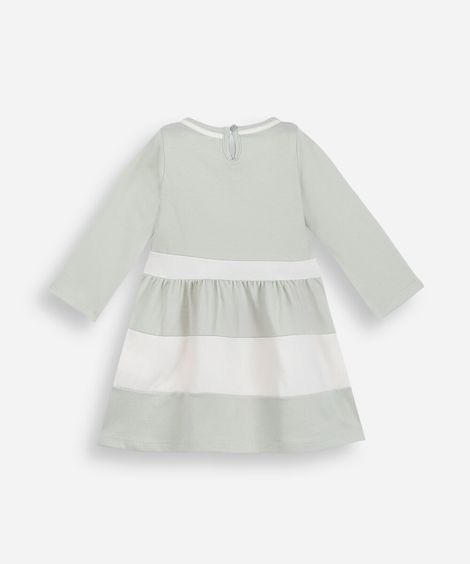 vestido curto infantil com recortes manga longa verde