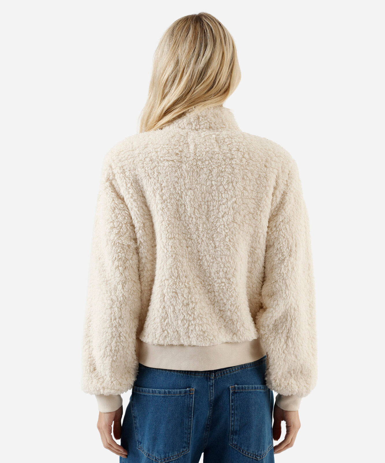 jaqueta sherpa gola alta com bolsos off white