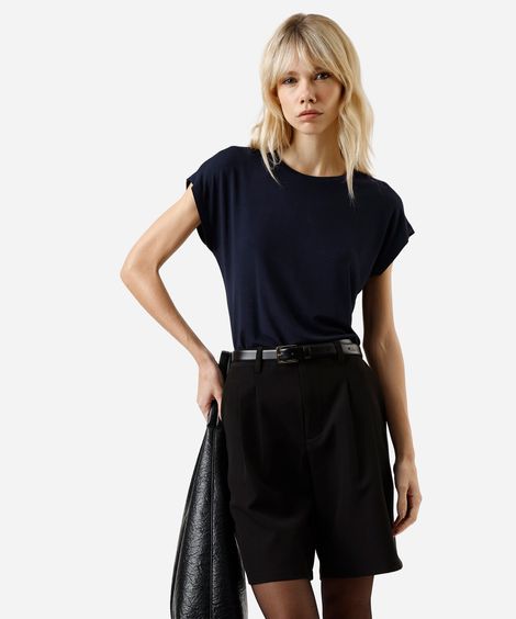 blusa feminina de viscose decote redondo azul