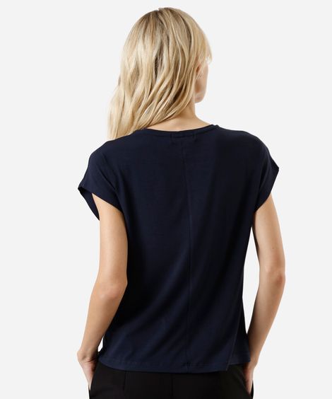 blusa feminina de viscose decote redondo azul