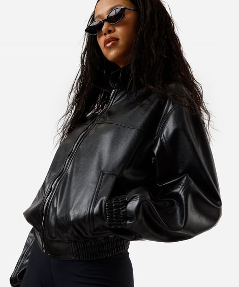 jaqueta bomber feminina de poliuretano preta