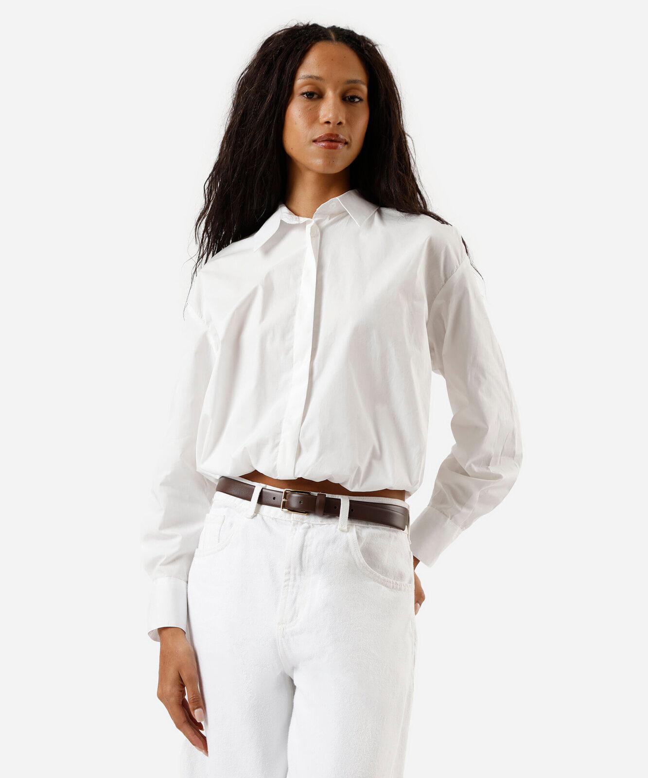camisa balonê feminina de algodão manga longa off white