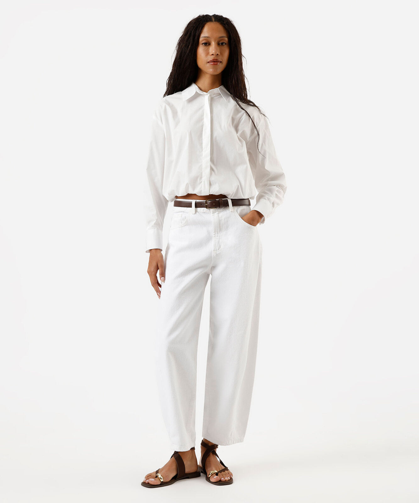camisa balonê feminina de algodão manga longa off white