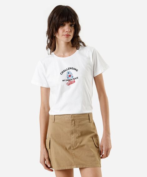 camiseta feminina de algodão stitch off white