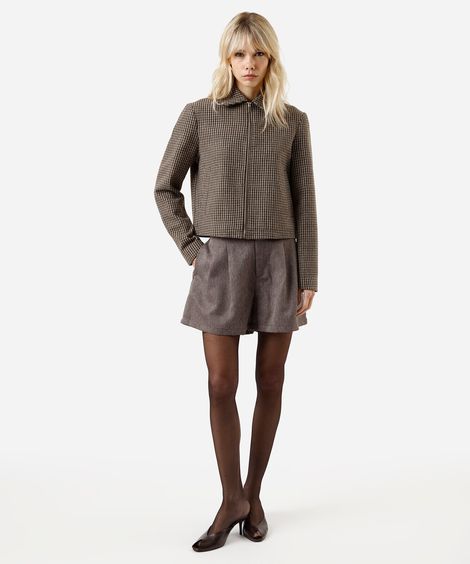 short de alfaiataria feminino texturizado marrom