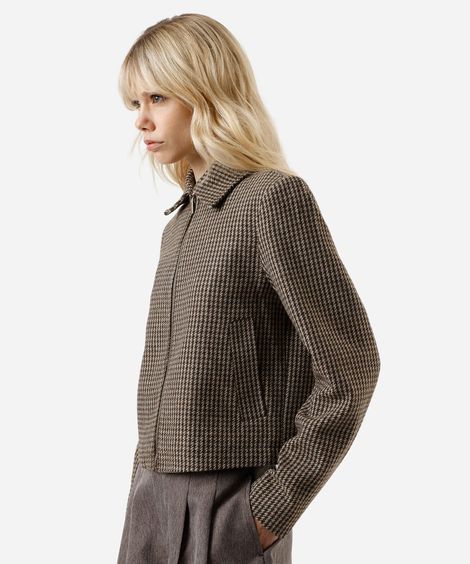 jaqueta feminina com lã pied de poule marrom