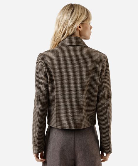 jaqueta feminina com lã pied de poule marrom