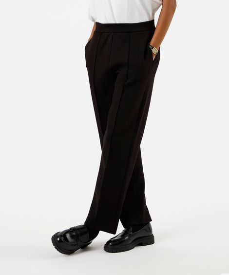 calça reta básica feminina com nervura preta