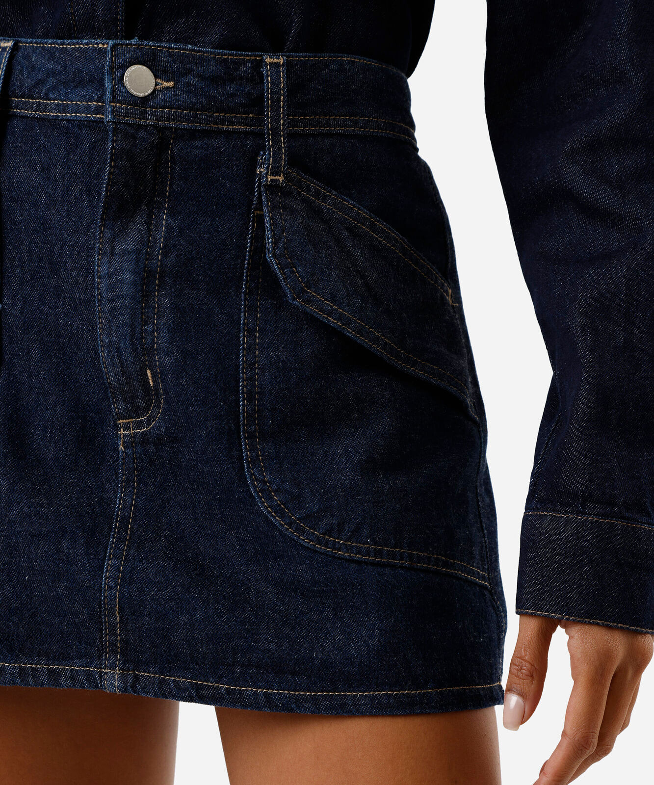short saia cargo feminino jeans cintura média azul
