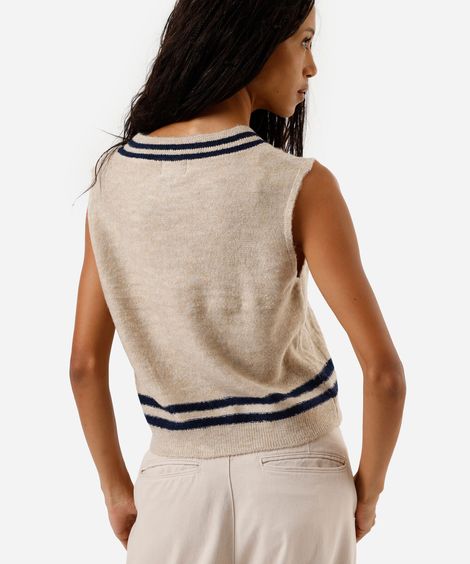 colete feminino de tricot decote v texturizado azul