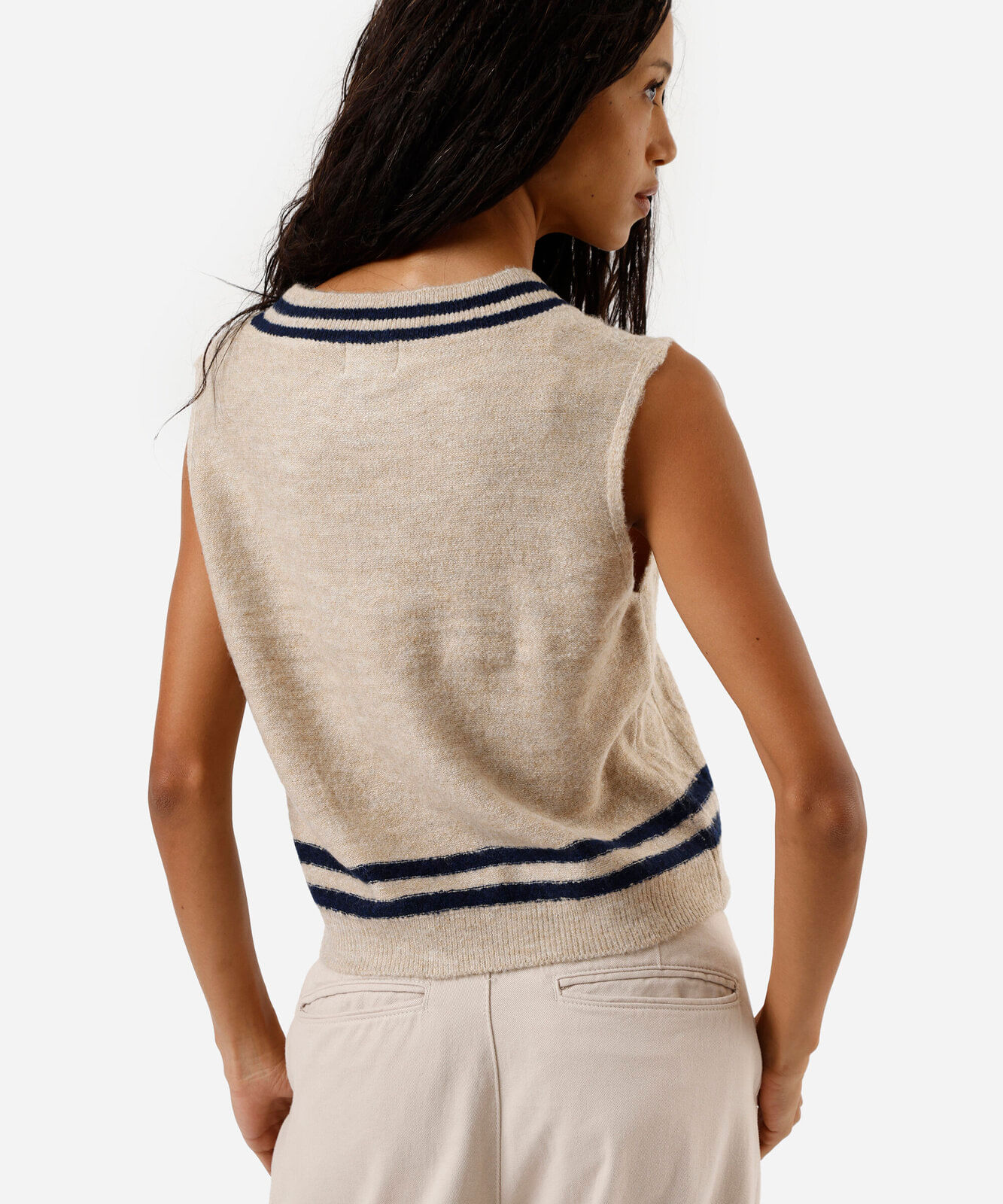 colete feminino de tricot decote v texturizado azul