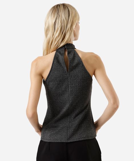 blusa halterneck feminina estampada cinza