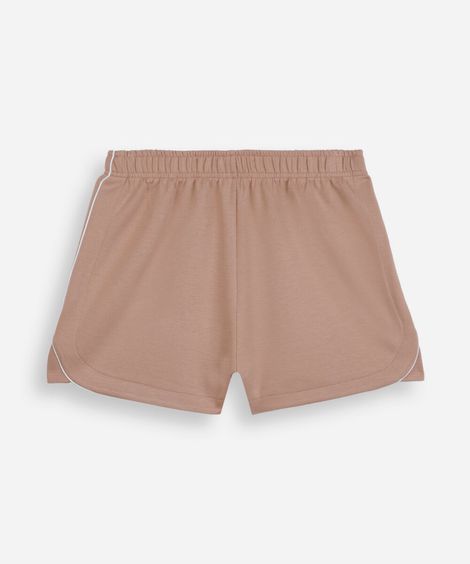 short esportivo juvenil de moletom com nervuras bege