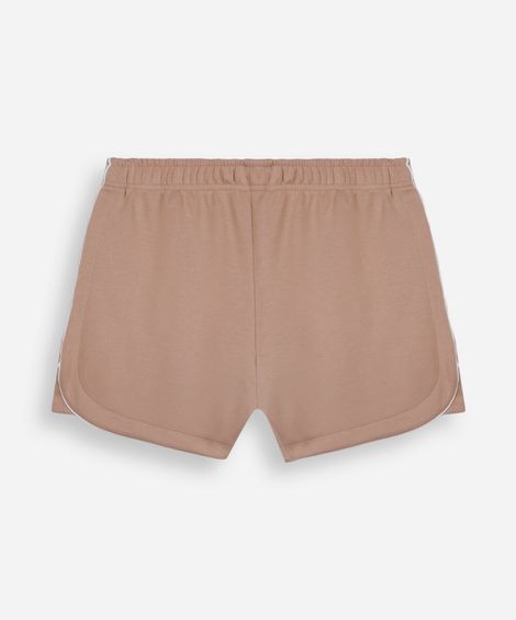 short esportivo juvenil de moletom com nervuras bege