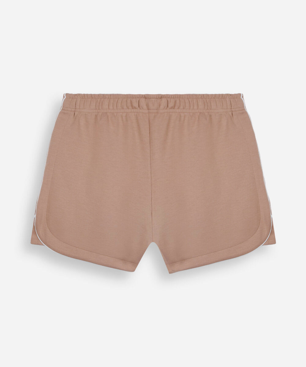 short esportivo juvenil de moletom com nervuras bege
