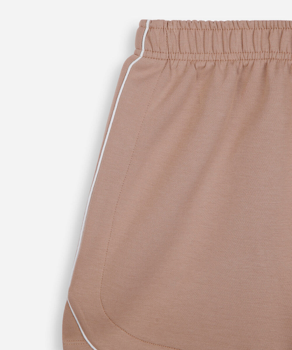 short esportivo juvenil de moletom com nervuras bege