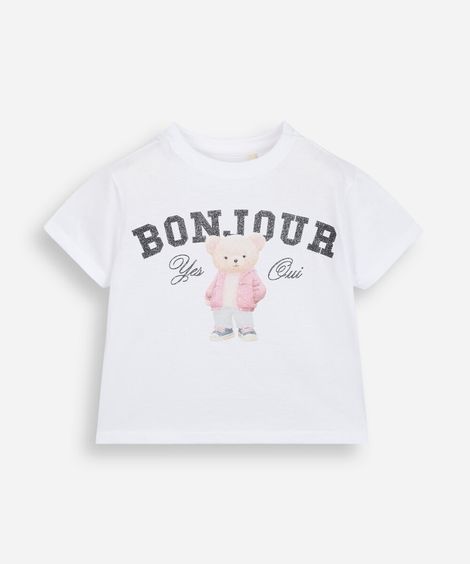 blusa infantil de algodão estampada com glitter off white