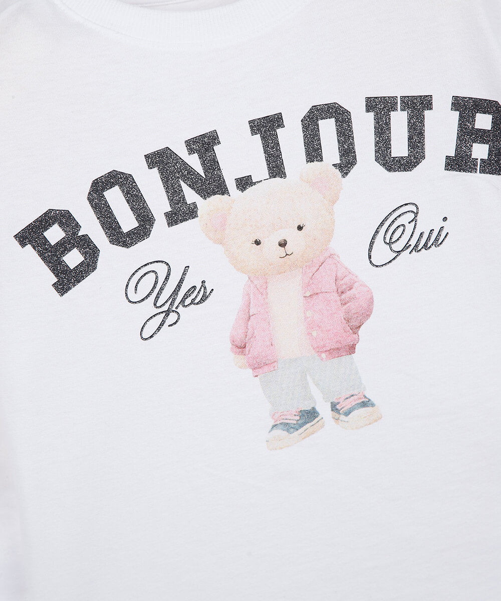 blusa infantil de algodão estampada com glitter off white