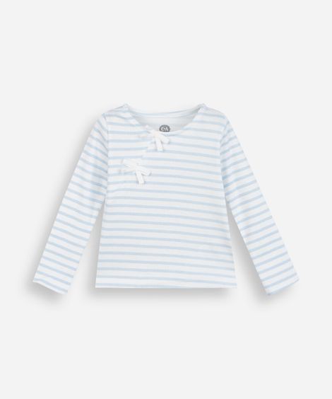 blusa infantil de algodão com laços canelada listrada azul