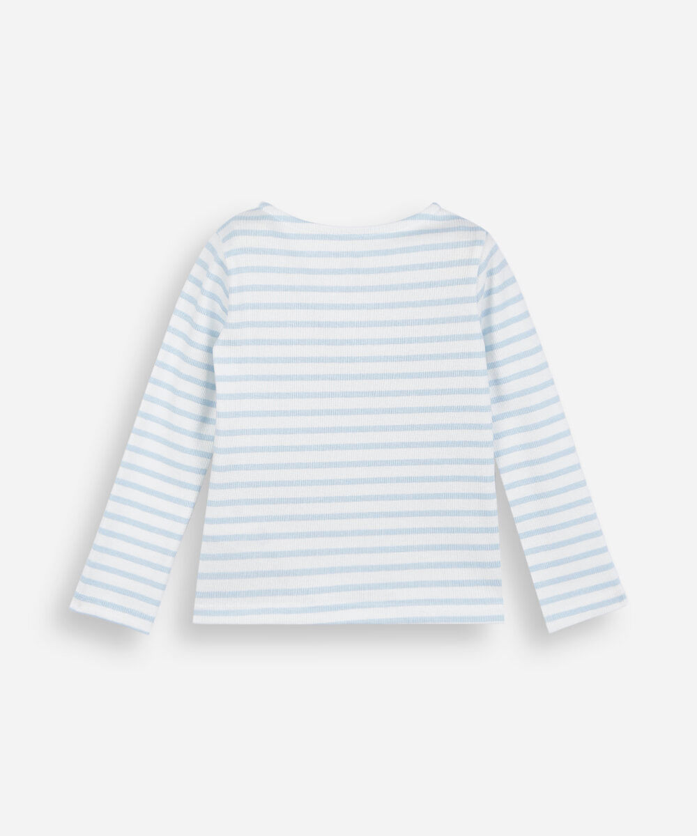 blusa infantil de algodão com laços canelada listrada azul