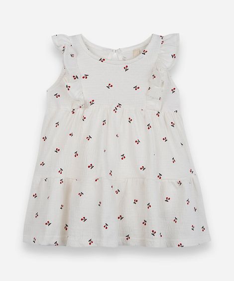 body vestido infantil com algodão e babados cerejas texturizado off white