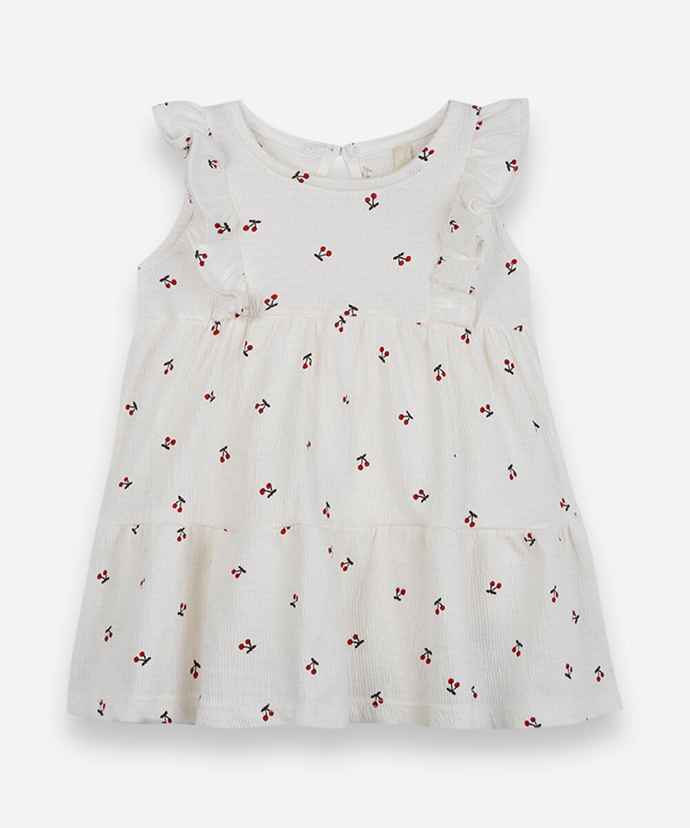 body vestido infantil com algodão e babados cerejas texturizado off white