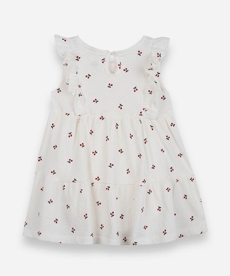 body vestido infantil com algodão e babados cerejas texturizado off white