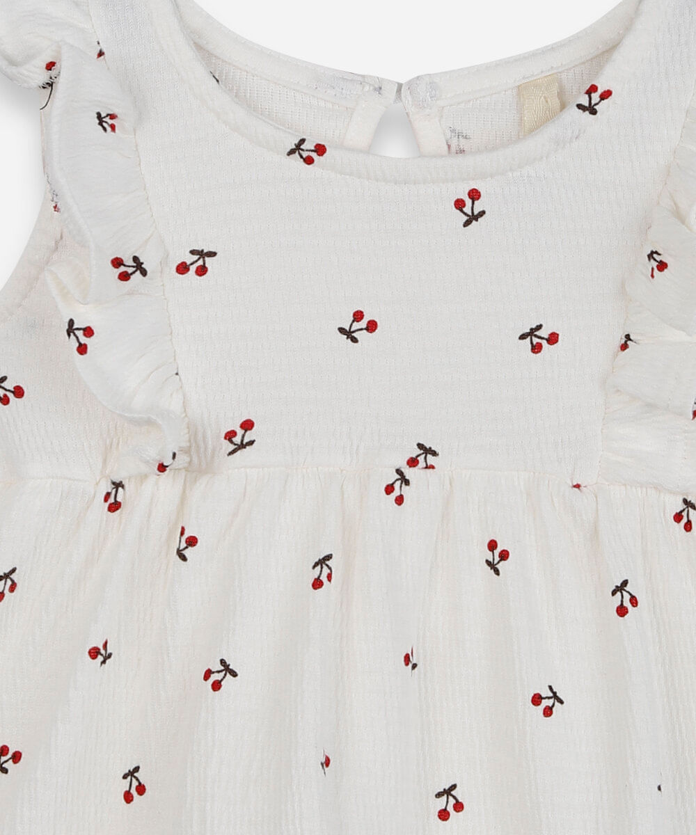body vestido infantil com algodão e babados cerejas texturizado off white
