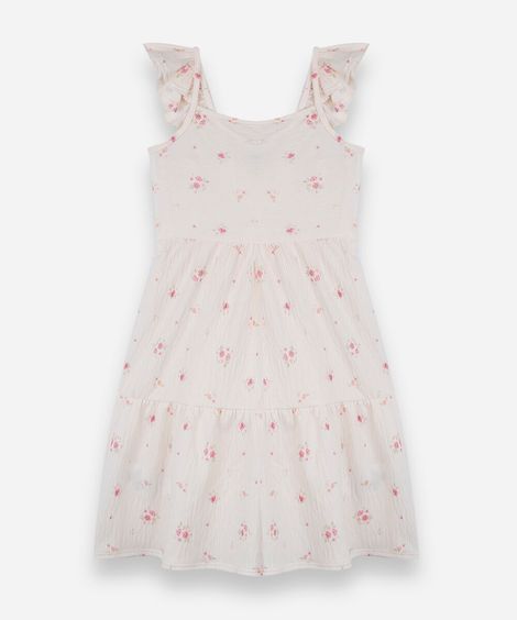 vestido infantil com recortes e babados floral colorido