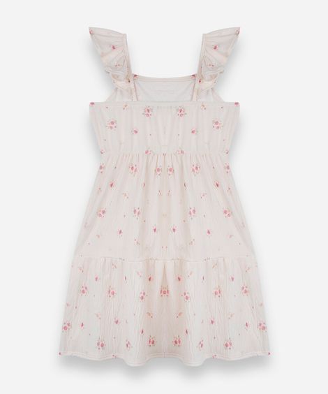 vestido infantil com recortes e babados floral colorido