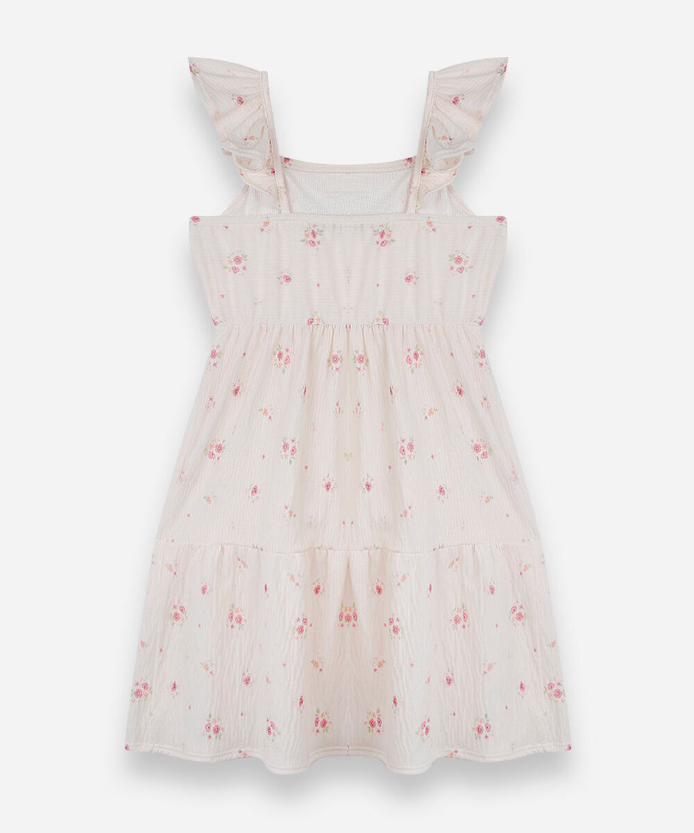 vestido infantil com recortes e babados floral colorido