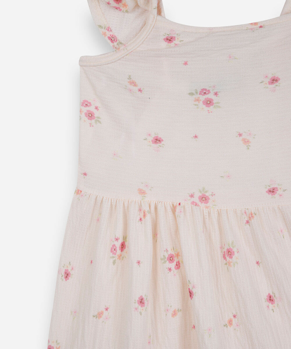 vestido infantil com recortes e babados floral colorido