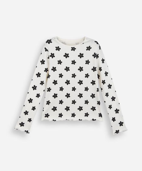 blusa infantil de algodão floral canelada off white