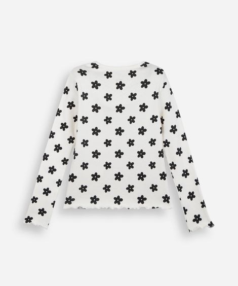 blusa infantil de algodão floral canelada off white