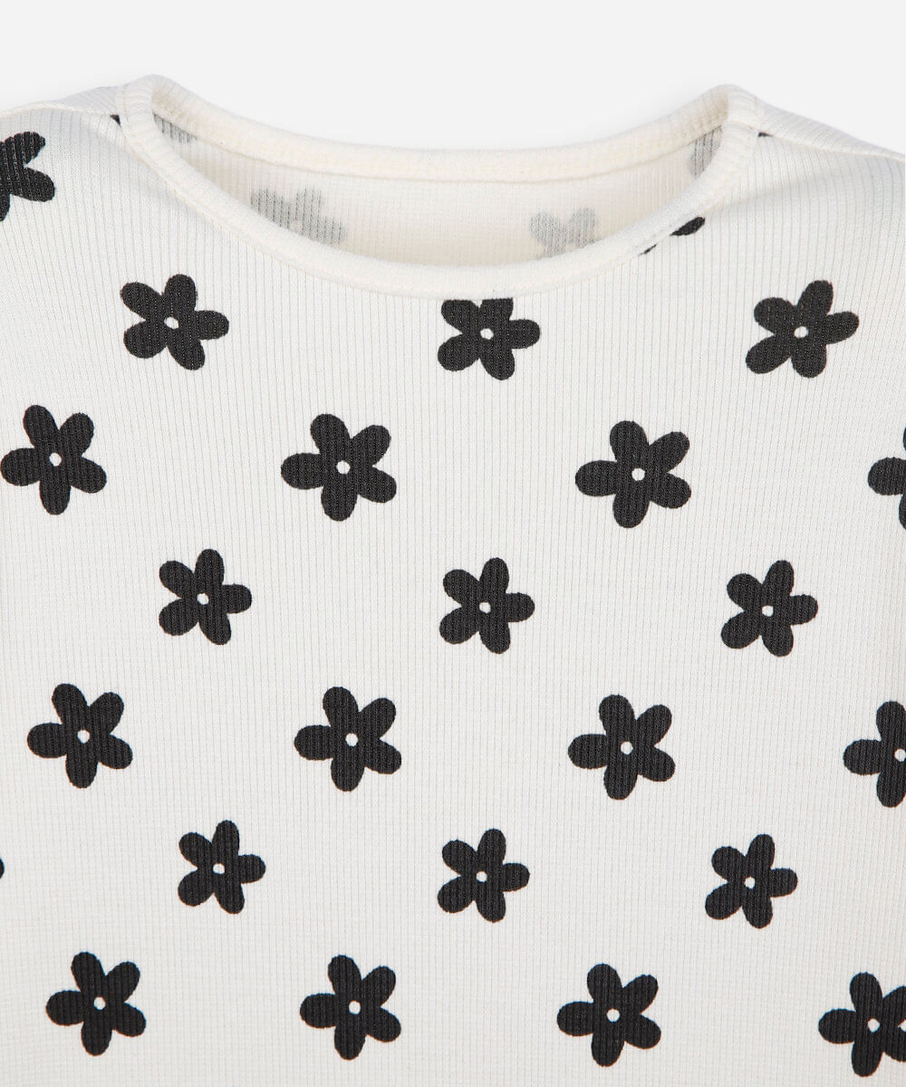 blusa infantil de algodão floral canelada off white