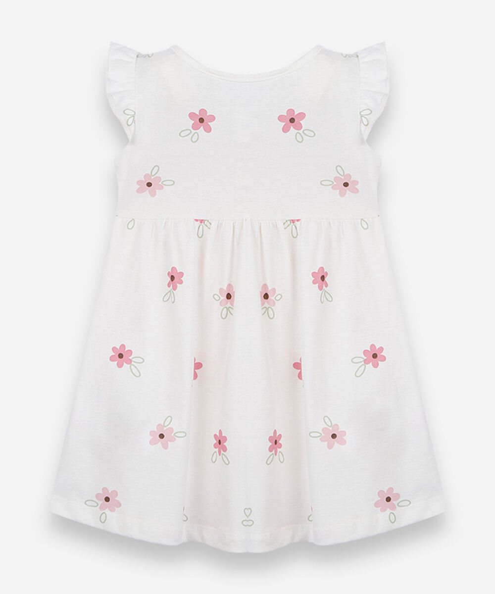 vestido infantil de algodão com babado floral off white