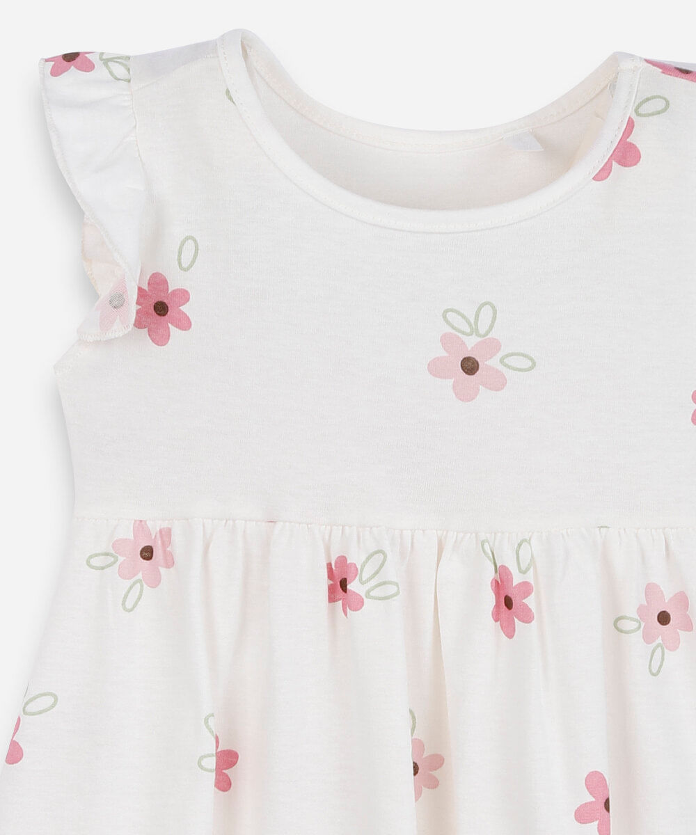vestido infantil de algodão com babado floral off white
