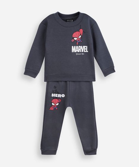 conjunto longo infantil de moletom homem aranha cinza