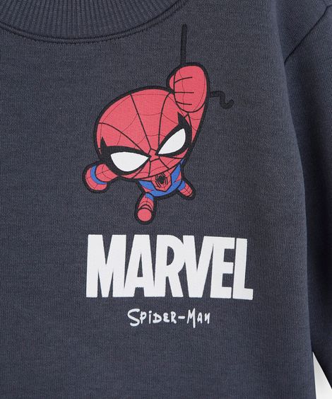 conjunto longo infantil de moletom homem aranha cinza