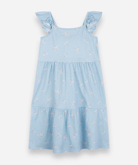 vestido infantil com recortes e babados floral colorido