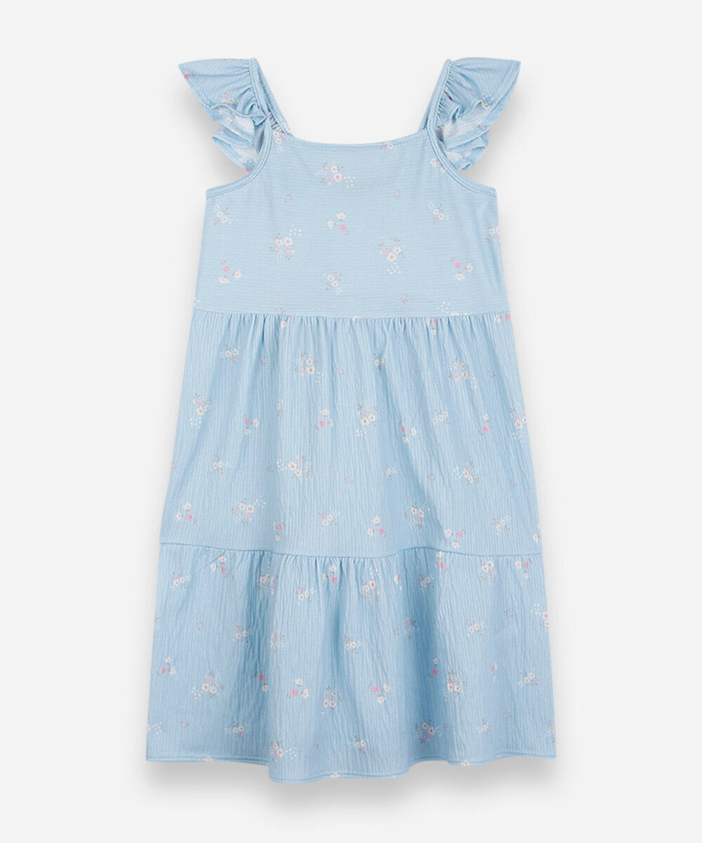 vestido infantil com recortes e babados floral colorido