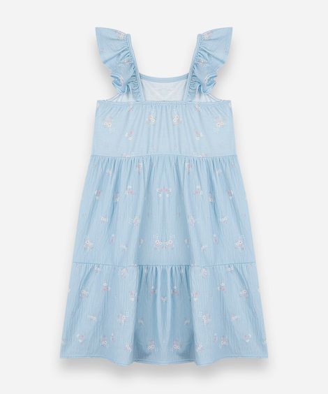 vestido infantil com recortes e babados floral colorido