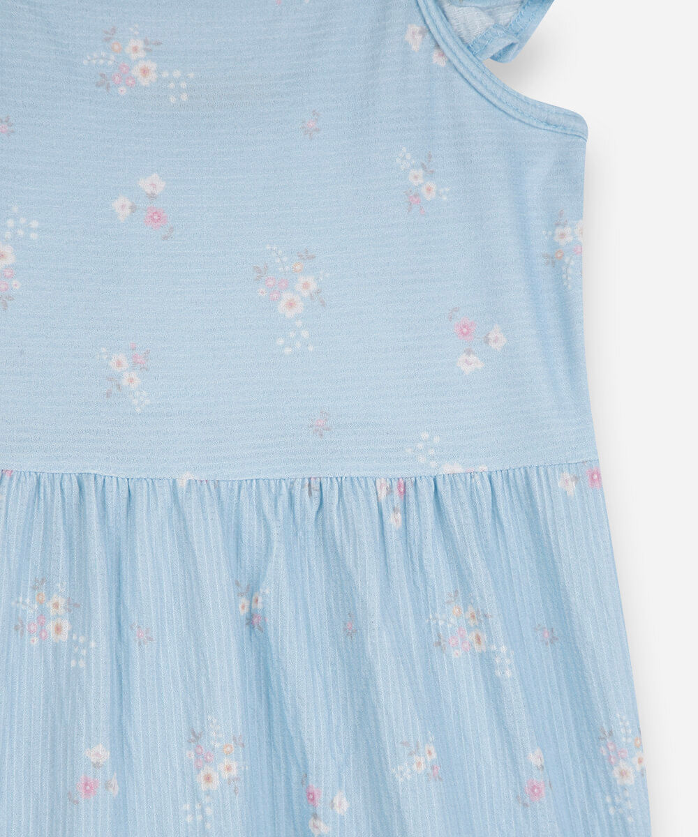 vestido infantil com recortes e babados floral colorido