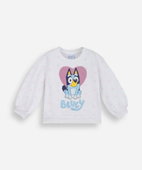 blusão infantil de moletom bluey com glitter off white